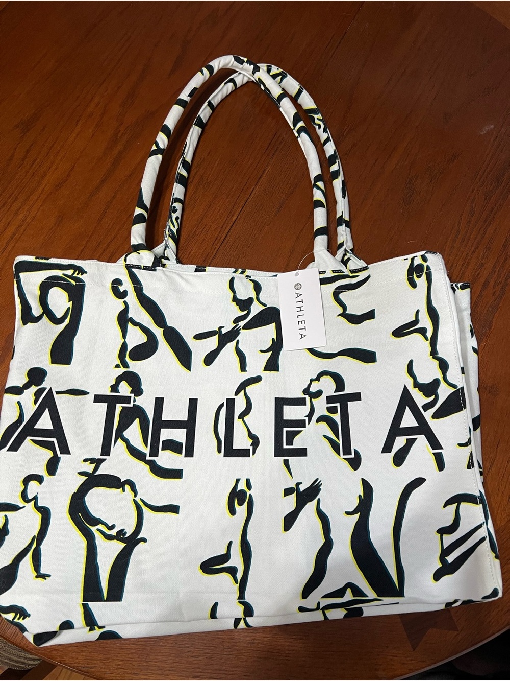 Athleta White Tote with Black & Yellow Silhouette Print